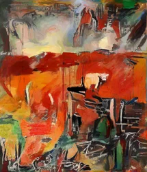 Rote Landschaft mit Kuh