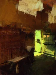 sonnenbeschienene Küche mit Anrichte