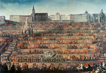Zeremonielle Ankunft von Isabella von Parma in Wien, um Braut von Kaiser Joseph II. zu werden