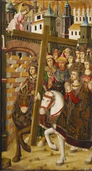 Heilige Helena und Kaiser Heraklius mit dem Heiligen Kreuz vor den Toren Jerusalems