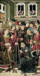 Heilige Helena fragt Judas den Juden, wo das wahre Kreuz ist