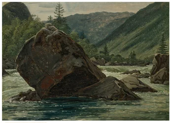 Ein herausragender Felsen in den Stromschnellen