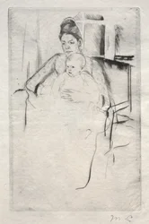 Mrs. Gardner Cassatt und ihr Baby sitzen nahe einem Fenster, ca. 1887