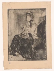 Sitzende Frau mit Regenschirm