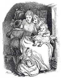 Illustration, die eine Mutter mit ihren Kindern darstellt