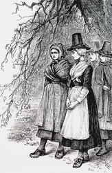 Walisische Mädchen auf einem Hollantide-Markt, einem Einstellungsmarkt, warten darauf, als Hausangestellte engagiert zu werden