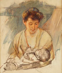 Mutter Rose schaut auf ihr schlafendes Baby, ca. 1900