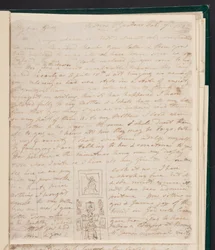 Elizabeth Gwillim an ihrem Schreibtisch, Skizze in einem Brief an Hester James, 7. Februar 1802