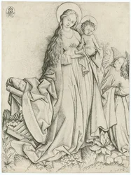 Madonna mit Engel, der Rosen gibt