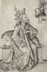 Die kleinen Spielkarten: Zweites Suit: Helme: Spielkarte mit König und Helm
