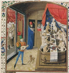 Ein Badehaus. Aus Facta et dicta memorabilia von Valerius Maximus, ca. 1470
