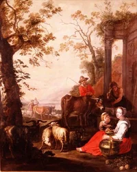 Bauern und Vieh bei einem klassischen Fundament