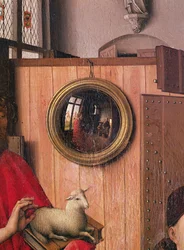 St. Johannes der Täufer und der Stifter, Heinrich von Werl, aus dem Werl-Altar, Detail des Spiegels, um 1438