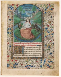 Blatt aus einem Stundenbuch: Johannes auf Patmos (1 von 2 ausgeschnittenen Blättern)