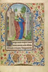 Heilige Barbara mit einem Buch und einer Märtyrerpalme vor einem Turm