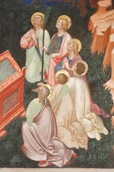 Mariä Himmelfahrt und die Jungfrau Maria, die den Gürtel oder heiligen Gürtel an St. Thomas übergibt (Detail der Apostel)