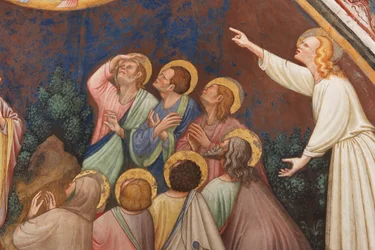 Die Himmelfahrt Christi (Detail mit männlichen Figuren und Heiligen, ca. 1420)