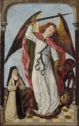 St. Michael kämpft gegen Dämonen in Anwesenheit einer Nonne