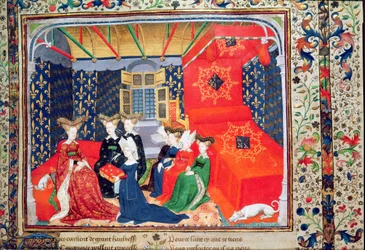 Christine de Pisan überreicht ihr Buch Königin Isabella von Bayern, aus den Gedichten von Christine de Pisan, ca. 1410-15