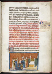 Cotton Tiberius B. VIII f.59, Der Erzbischof von Reims setzt dem König die Krone auf, aus „Das Krönungsbuch Karls V., König von Frankreich“