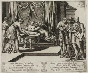 Andere Nymphen bedienen Psyche am Tisch
