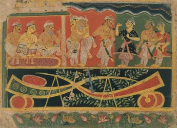 Nanda und Vasudeva: Seite aus einem verstreuten Bhagavata Purana