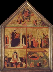 Das Jüngste Gericht, Die Jungfrau und das Kind mit einem Bischof-Heiligen und dem heiligen Petrus Märtyrer..., ca. 1325