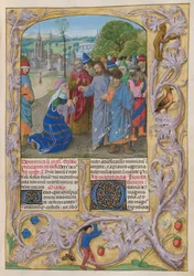 Das Temporale; Fastenzeit II. Die Frau von Kanaan bittet Christus, den Teufel aus ihrer Tochter auszutreiben. Text mit verzierten Initialen 