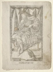 Der Kaiser aus dem Tarocchi, Serie E: Bedingungen des Menschen, Nr. 9, vor 1467