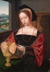 Eine Dame liest die Heilige Maria Magdalena