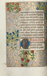 Stundenbuch Gebrauch von Rouen: fol. 18v, Große Initiale O mit aufwendigem Rand, um 1470