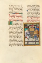 Jacques de Lalaing kämpft gegen den Knappe Jean Pitois am Waffenplatz des Tränenbrunnens