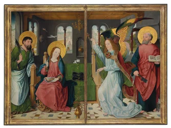 Die Verkündigung, mit den Heiligen Bartholomäus und Petrus, zwei Flügel eines Altars