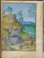 Heiliger Antonius der Abt in der Wüste, Miniatur aus den Stunden Emerson-White