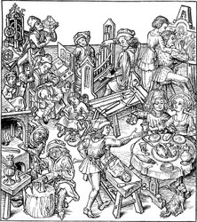 Merkur und seine Kinder. Illustration aus dem Hausbuch