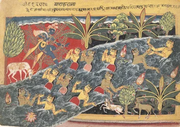 Die Gopis bitten Krishna, ihre Kleidung zurückzugeben..., ca. 1560-65