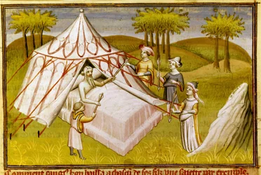 Der mongolische Herrscher Dschingis Khan gibt um 1410 auf dem Sterbebett seinen Söhnen seine letzten Empfehlungen