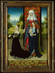 Jungfrau und Kind mit der Heiligen Anna, die Anna van Nieuwenhove präsentiert, 1479-82