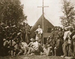 Pater Thomas H. Mooney leitet die Sonntagsmesse, 69. New Yorker Infanterieregiment, 1861 (Photogravur)