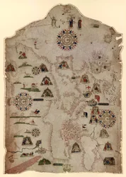 Karte des Mittelmeers, des Schwarzen Meers sowie der Küsten Westeuropas und Nordwestafrikas, um 1559