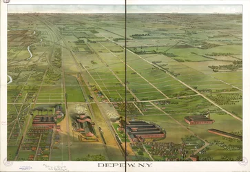 Vogelperspektive. Nach Norden ausgerichtet. LC Panoramakarten (2. Aufl.), 555.1 Auch über die Website der Library of Congress als Rasterbild verfügbar. LC-Kopie mit Tintenannotationen. Gestempelt: Compliments Depew Improvement Co.; S. Jay Ohart, Anwalt