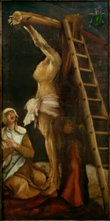 Christus am Kreuz mit klagender Maria Magdalena