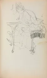 Italienisches Skizzenbuch: Sitzende Frau beim Nähen, Seite 153, 1898-1899