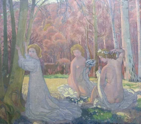 Figuren in einer Frühlingslandschaft Heiliger Hain