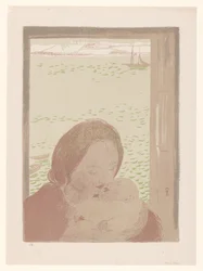 Mutter mit Baby vor einem Fenster