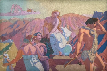 Die Geschichte von Psyche, Tafel VI. Psyches Verwandte verabschieden sich auf einem Berggipfel