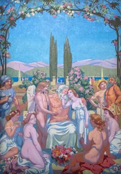 Die Geschichte von Psyche, Panel V. Jupiter verleiht Psyche Unsterblichkeit und feiert ihre Hochzeit mit Eros