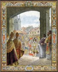 Ankunft in der Sainte-Chapelle zur Proklamation seiner Volljährigkeit des Königs von Frankreich Ludwig XIV., bekannt als der Sonnenkönig