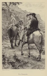 Jean-Jacques Rousseau und zwei junge Frauen auf einer Reise zu Pferd