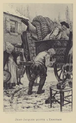 Jean-Jacques verlässt die Einsiedelei (Gravur)